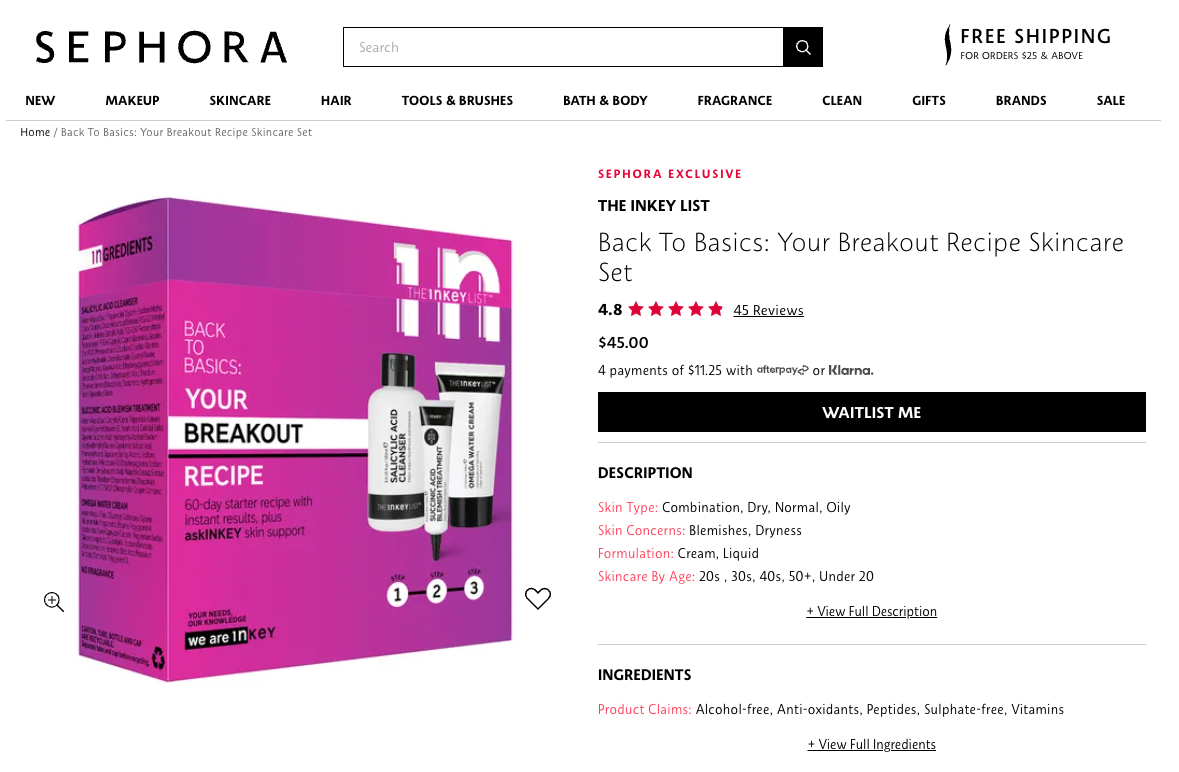 Sephora using product ratings as Social Proof | Fomo