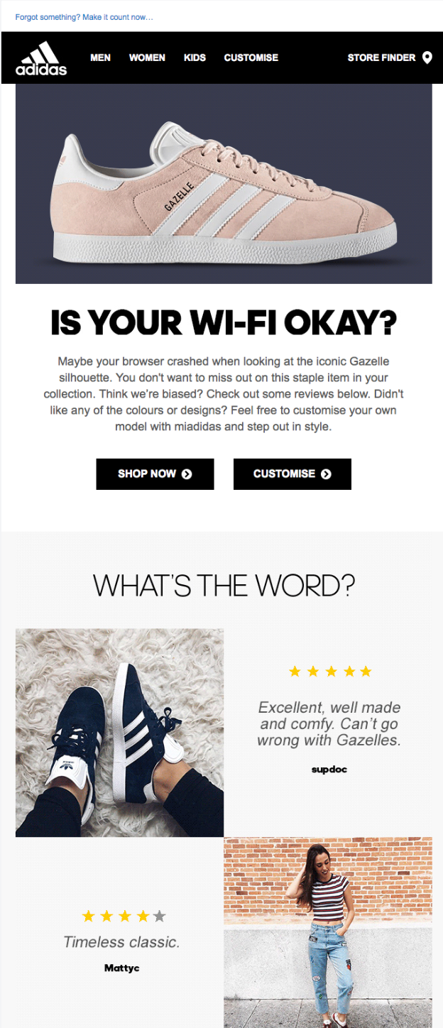 Adidas using Social Proof in Email Marketing | Fomo