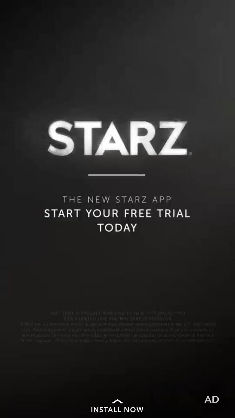 Screenshot Starz snapchat leading to install the app