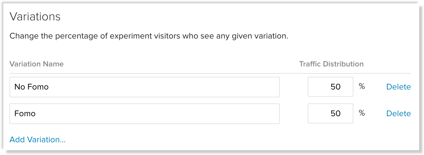 fomo optimizely variant setup