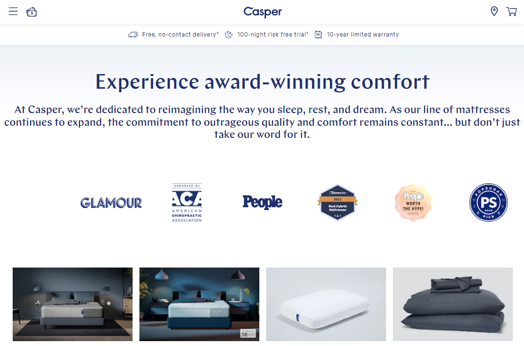 Casper- social proof marketing examples